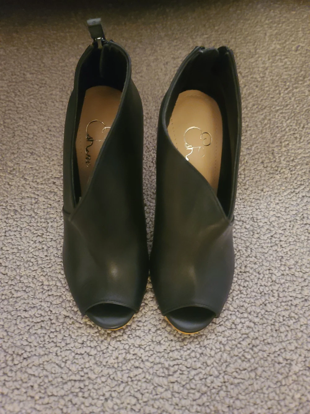 Women’s Black Peep-Toe Leather Heels
